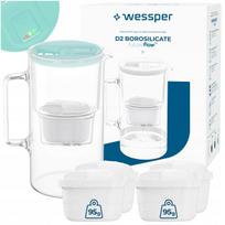 Stiklinis vandens ąsotis Wessper D2 BOROSILICATE, 3 l, mėtų spalvos, su 5 filtrais