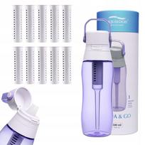Vandens filtruojantis butelis Aqualogis Aqua&Go 0,5 l, violetinis, su 10 papildymų