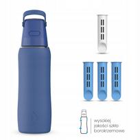 Stiklinis filtruojantis butelis Dafi GLASS SiliconeFit 0,6 l, tamsiai mėlynas, su 4 filtrais