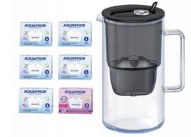 Stiklinis filtras ąsotis Aquaphor Glass 2,5 l BLACK su 6 Maxfor+ MIX
