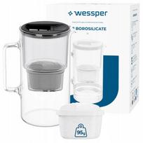 Stiklinis filtruojantis ąsotis Wessper D2 Borosilicate 3l juodas su 2 filtrais