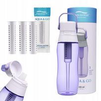 Vandens filtruojantis buteliukas Aqualogis Aqua&Go 0,5 l, violetinis, su 3 papildymais