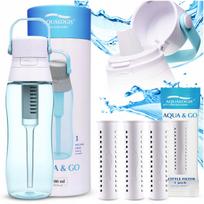 Vandens filtras buteliukas Aqualogis Aqua&Go 0,5 l mėlynas + 3 papildymai