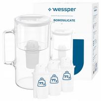 Vandens filtras Wessper D2 borosilikatinis stiklas, 3 l, baltas, su 4 filtrais