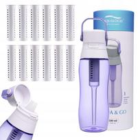 Vandens butelis su filtru Aqualogis Aqua&Go 0,5 l, violetinis, su 12 kasetėmis
