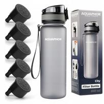 Vandens filtruojantis buteliukas Aquaphor City 0,5 l pilkas su 5 filtrais