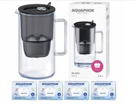 Vandens filtras ąsotis Aquaphor Glass BLACK su 4 Maxfor+ filtrais