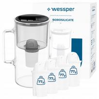 Stiklinis filtras ąsotis Wessper D2 BOROSILICATE 3 l su 5 AquaClassic filtrais