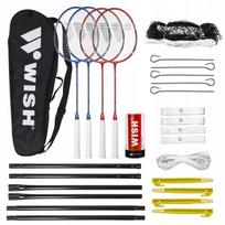 Badmintono rinkinys WISH: 4 raketės, tinklas, stulpai, plastikiniai kamuoliukai