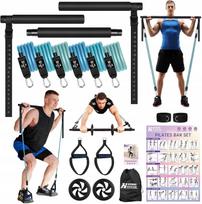 Fitneso juostų rinkinys su štanga PILATES, 6 vnt., namų treniruotėms