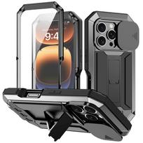 Armor Metal Phone Case For iPhone 16e 16 15 14 Plus 13 Pro Max Built-in Kickstand Screen Lens Protection Shockproof Guard Cover For iPhone 13&Case & Camera Protector juoda
