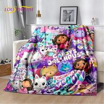 Cute Gabbys Dollhouse Cartoon Blanket,Soft Throw Blanket for Home Bedroom Bed Sofa Picnic Travel Office Rest Cover Blanket Gift 75x90cm white