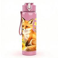 1 vnt. saulėgrąžų apsupto lapės biusto 750 ml spalvoto plastiko vandens buteliukas su sandariu atverčiamu šiaudeliu, skirtas sportui, biurui, namams Pack of 1
