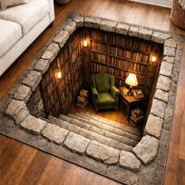 2D Iliuzijos Knygų lentynos Laiptų zona Kilimas Bibliotekos skylė Grindų kilimėlis Svetainei Miegamajam Neslystantis kilimas Knygų mylėtojui Namų dekoras 40X60CM black