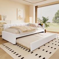 Dienos lova, 90*200cm miegamoji sofa, lova su groteliniu rėmu (be čiužinio), su naktiniu šviestuvu, su ištraukiama lova, USB prievadu, Type-C, bouclé, baltas 208 x 95 x 66.5 cm balta