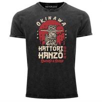 Mens Vintage Shirt Hattori Hanzo Sword and Sushi Okinawa Japan Characters- S black