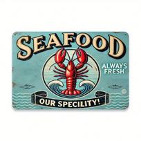 Vintage Metal Wall Art, Lobster Crab Sign, Retro Diner Decor, Home Gift blue