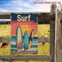 RETRO Surf Vintage Metal Sign, Beach Sunset Wall Decor for Living Room brown