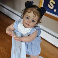 NPK 60 cm Reborn Toddler Girl Doll Suesue Audinys, Rankų dažai Lėlė Mėlyna suknelė No Toy white