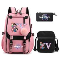 3 vnt./rinkinys Animacinis K-pop Demonas Medžiotojai Spausdintas Kuprinė su Pečių Krepšiu Paaugliui Studentui Mergaitei Berniukui Mokyklos Krepšys Didelės Talpos Kelioninis Krepšys Vaikui Dovana pink