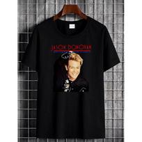 Vintage 90S Jason Donovan Australian Vocalist-Songwriter Iconic Signature Logo T-Shirt - White with Red & Blue Name Print, Unisex Casual Streetwear, 5XL įvairiaspalvis