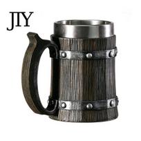 Retro Viduramžių alaus puodelis Medinio statinės puodelis, 600ml Nerūdijančio plieno įdėklas Stein, Patvarus Stein Rustic Tankard Pub'ui Namų Barui Šventei Dovana Lengva valyti 600ML F