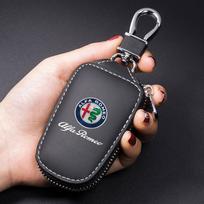 Daugiafunkcinis automobilio natūralios odos raktų dėklas su užtrauktuku Alfa Romeo giulia stelvio giulietta 159 147 156 166 aksesuarams QI7 gray