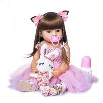 55 cm NPK Bebe Doll Reborn Toddler Girl Pink Princess Baty žaislas Labai minkštas viso kūno silikoninė mergaitės lėlė brown eyes brown