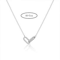 Diamond-Set Interlocking Double Oval Pendant Necklace - Light Luxury European & American Style platina