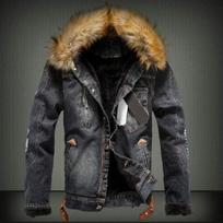 Winter Thicken Warm Men's Denim Jakcet Casual Jacket Coat Fleece Vintage Oversized Fur Collar Men Jackets Clothing 6XL juoda