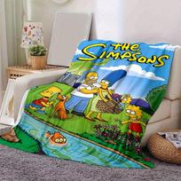Simpsonų Animacinis pledas, Trumpas pliušinis mielas šiltas pledas, Svetainės namų dekoracija Sofa Keturis sezonus Kelionės 130x150cm blue