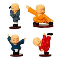 4 Pcs Baby Buddha Statue Small Buddha Monk Figurine Little Kungfu Monk Sculpture orange
