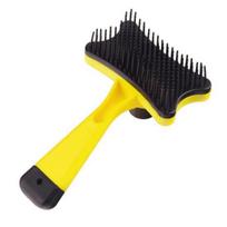 Self-cleaning Dog Grooming Brush, Pet Detangling Brush with Anti-Slip Handle, Pet Shedding Comb for Long Short Haired Cats Dogs Loose Fur Removal geltona