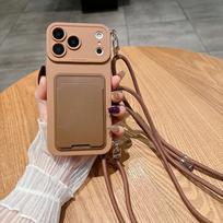 Prabangus kryžminis kaklo dirželis su kortelių dėklu, minkštas dėklas iPhone 17 16 15 14 Plus 13 12 Pro Max Mini 17promax 17pro piniginės viršelis iPhone 12 gray