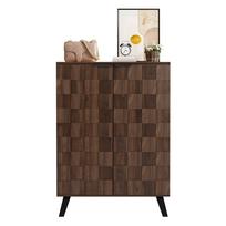 Komoda, Moderni batų spintelė su 5 skyriais, tamsaus medžio rašto – Matmenys 80 x 35,5 x 110 cm, Reguliuojamos lentynos 80 x 35.5 x 110 cm natūrali