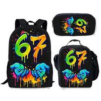New Trend 67 Six Seven Printed Backpack Lunch Bag Pencil Case Set 3-in-1 Student School Supplies Waterproof Durable Bookbag Gift for Boys Girls