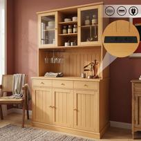 Valgomojo aukšta spintelė 120×40×191 cm, su stiklinėmis durelėmis, stiklo laikikliu, daugiaaukšte saugykla, integruotu lizdu, USB-C ir USB-A jungtimis, natūrali spalva 120 x 40 x 191 cm