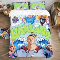 Haaland Quilt Cover Multiple Sizes Duvet Cover Fun Cartoon Erling Comforter Sets Football Bedding Duvets Covers Home (as the picture,70x133cm 2pcs) white