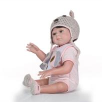 NPK 49 cm Reborn Baby Lifelike Doll Viso kūno silikoninė vonios lėlė su šuniuko kimštu žaislu, minkštu prisilietimu 49cm gray