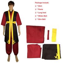 Stunning Avatar The Last Airbender Prince Zuko Outfit With Mid Sleeve Design Long Vest Set,S red
