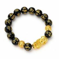 Feng Shui Women Attract Wealth Pixiu Obsidian Stone Beads Bracelets Wristband Good Luck Bangle 12mm black