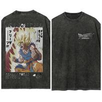 Dragon Ball Z Super Saiyan Son Goku  Really Pissed  Battle Graphic Double Sided Vintage Acid Washed Oversized Streetwear Anime Fan Merch T-Shirt Top L gray