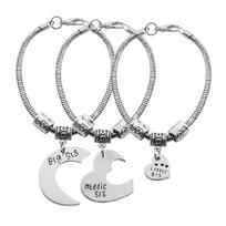 Big Middle Little Sis Heart Bracelets Pack of 3 for Women Friendship Jewelry Adjustable Zinc Alloy Symbolic Gift 1 gray