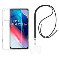 Case and neck strap for Oppo Find X3 LITE - Transparent Soft TPU Adjustable Black Cord Phonillico® juoda