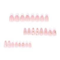 24Pcs 3D Shell Starfish Press on Nails, Ocean Theme Long Stick-on Fake Nails, Almond French Tip Glue on False Nails for Women Girls 24PCS white