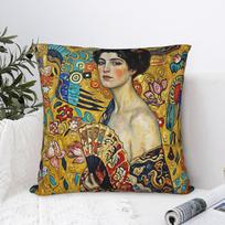 Gustav Klimt Dame mit Facher Pillowcase Printed Polyester Cushion Cover Decor Classic Art Pillow Case Cover Home Wholesale 30X30CM beige