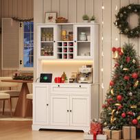 Kitchen Cabinet, Display Cabinet with Door, Integrated Spice Rack, Adjustable Shelves, with Color-Changing LED Lighting and Socket, 180 × 105 × 40 cm 105 x 40 x 180 cm balta