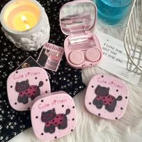 Cute Cat Graffiti Contact Lens Box Companion Box Care Contact Lens Case Portable Contact Lenses Case with Mirror and Tweezers black
