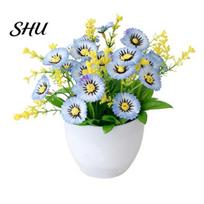 Potted Flower Artificial Pot Chrysanthemum Desktop Decor Plastic Everlasting Fake Plant for Balcony Simulated mėlyna