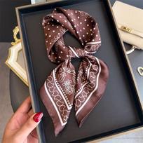 Designer Silk Square Scarf Women Satin Shawl Wrap Hijab Female Hair Band Wrist Luxury Headkerchief 70*70Cm Echarpe  Bandana 70x70cm white